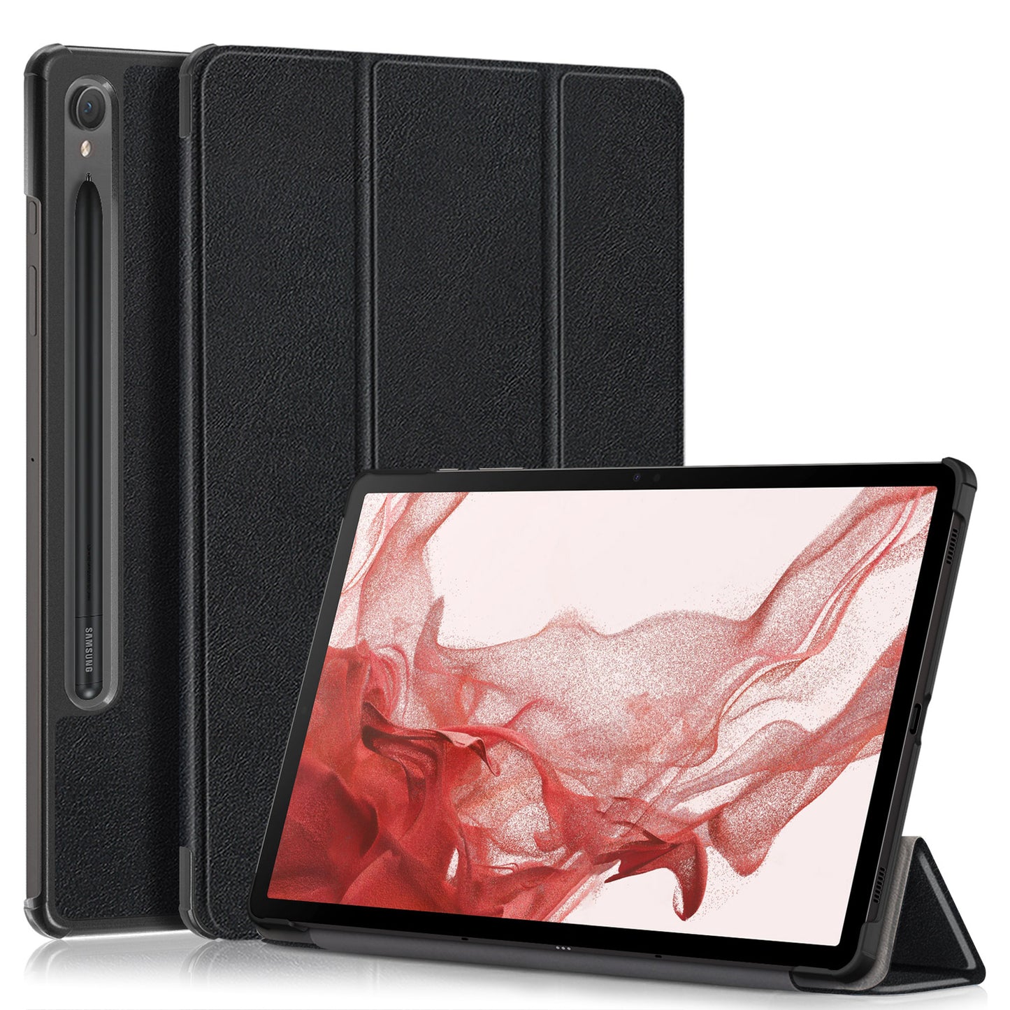 Uniqkart for Samsung Galaxy Tab S9 11-Inch SM-X710, SM-X716B, SM-X718U PU Leather Trifold Stand Cover Auto Wake  /  Sleep Smart Tablet Case - Black