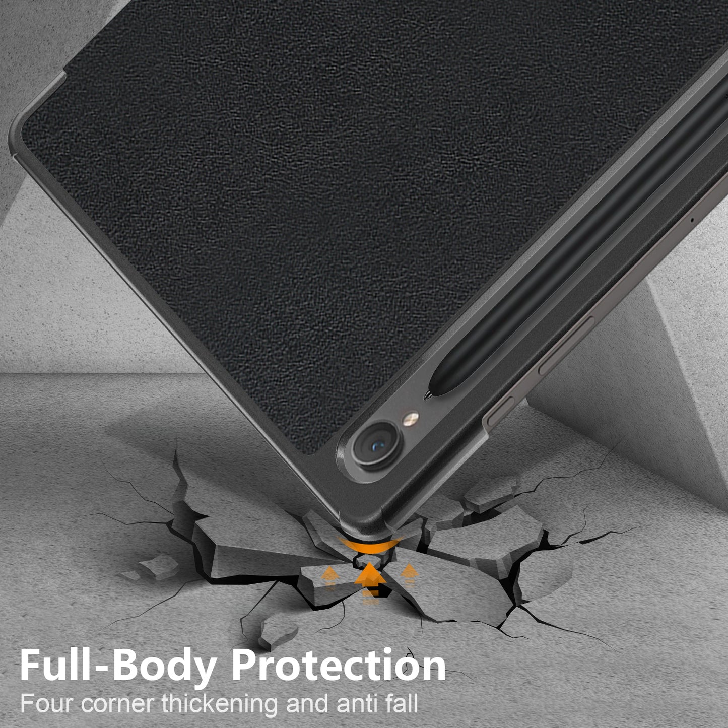 Uniqkart for Samsung Galaxy Tab S9 11-Inch SM-X710, SM-X716B, SM-X718U PU Leather Trifold Stand Cover Auto Wake  /  Sleep Smart Tablet Case - Black