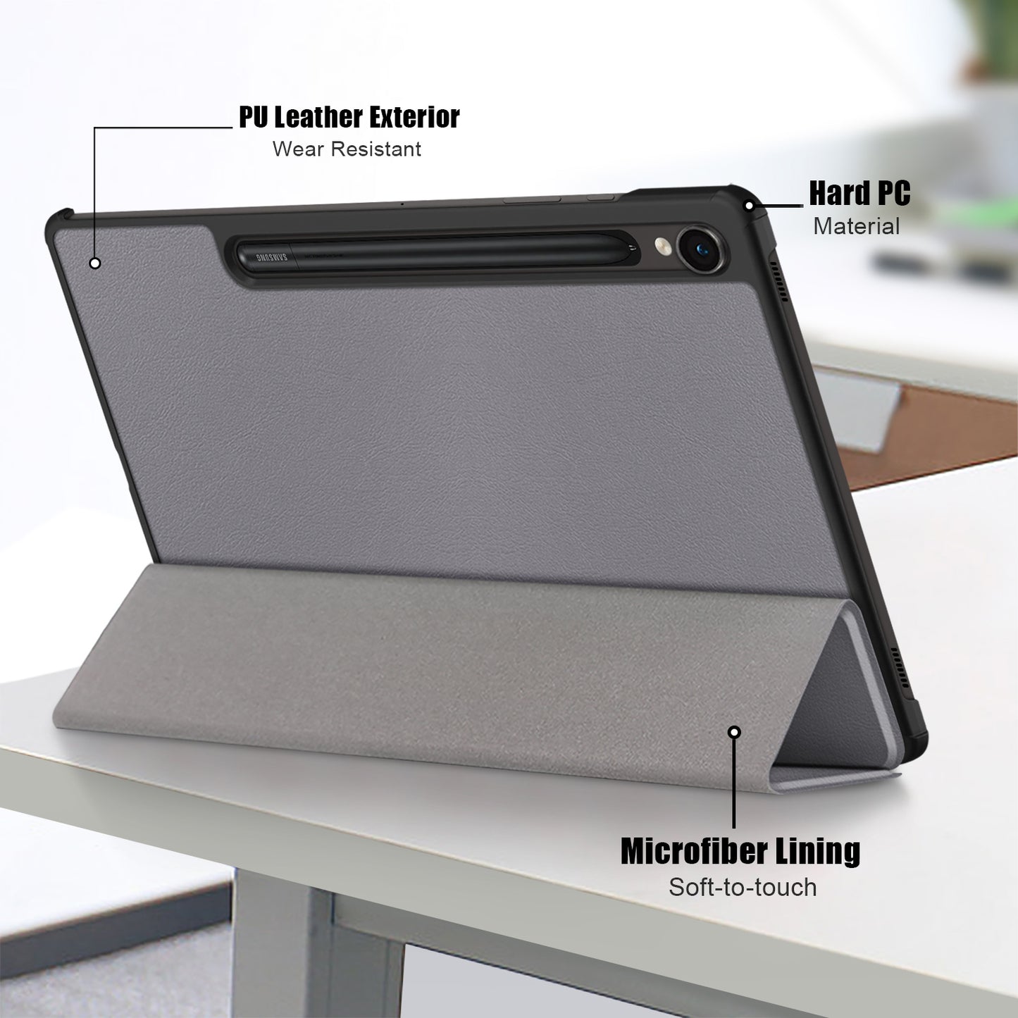 Uniqkart for Samsung Galaxy Tab S9 11-Inch SM-X710, SM-X716B, SM-X718U PU Leather Trifold Stand Cover Auto Wake  /  Sleep Smart Tablet Case - Grey
