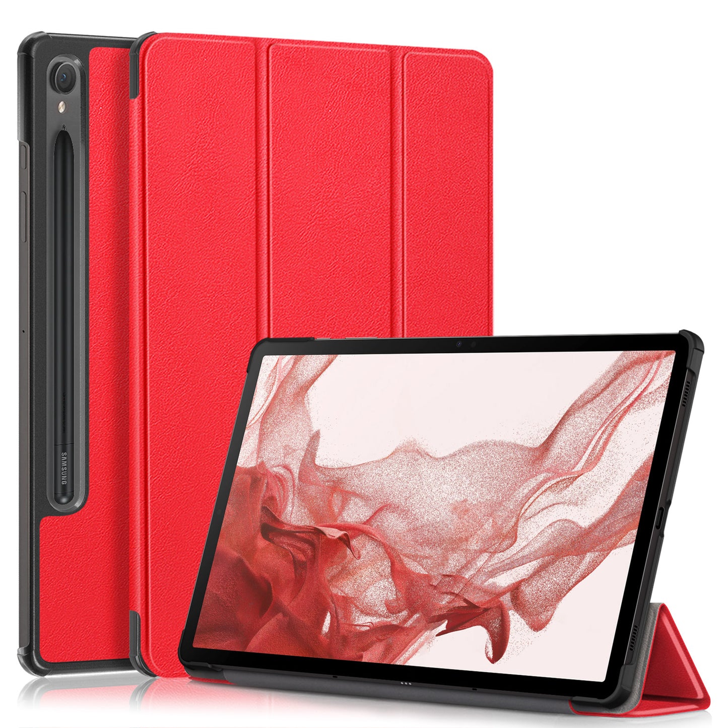 Uniqkart for Samsung Galaxy Tab S9 11-Inch SM-X710, SM-X716B, SM-X718U PU Leather Trifold Stand Cover Auto Wake  /  Sleep Smart Tablet Case - Red