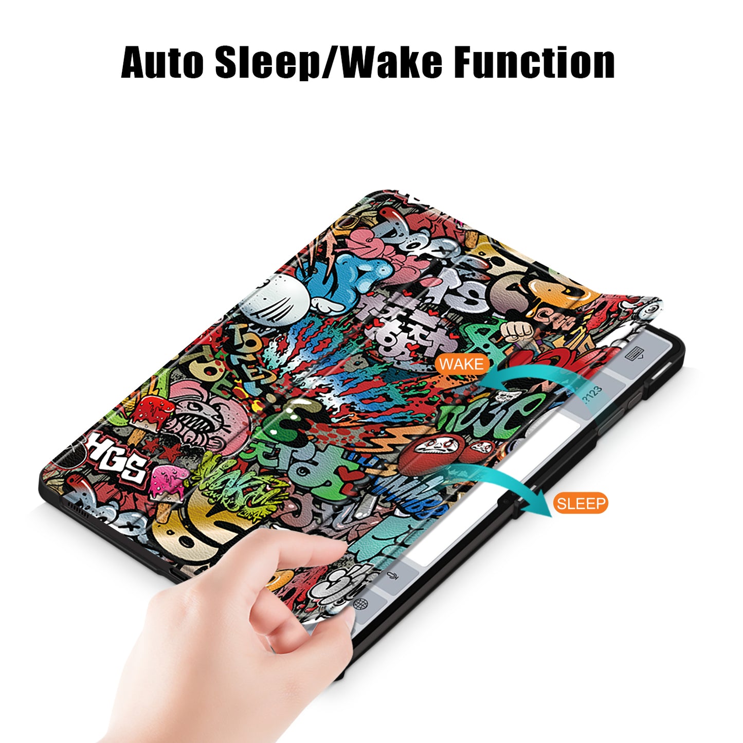 Tablet Leather Case for Samsung Galaxy Tab S9 Ultra SM-X910 M-X916B SM-X918 , Tri-fold Stand Pattern Printed Cover - Graffiti