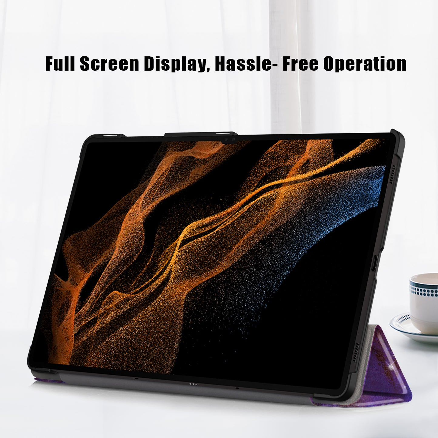Tablet Leather Case for Samsung Galaxy Tab S9 Ultra SM-X910 M-X916B SM-X918 , Tri-fold Stand Pattern Printed Cover - Galaxy