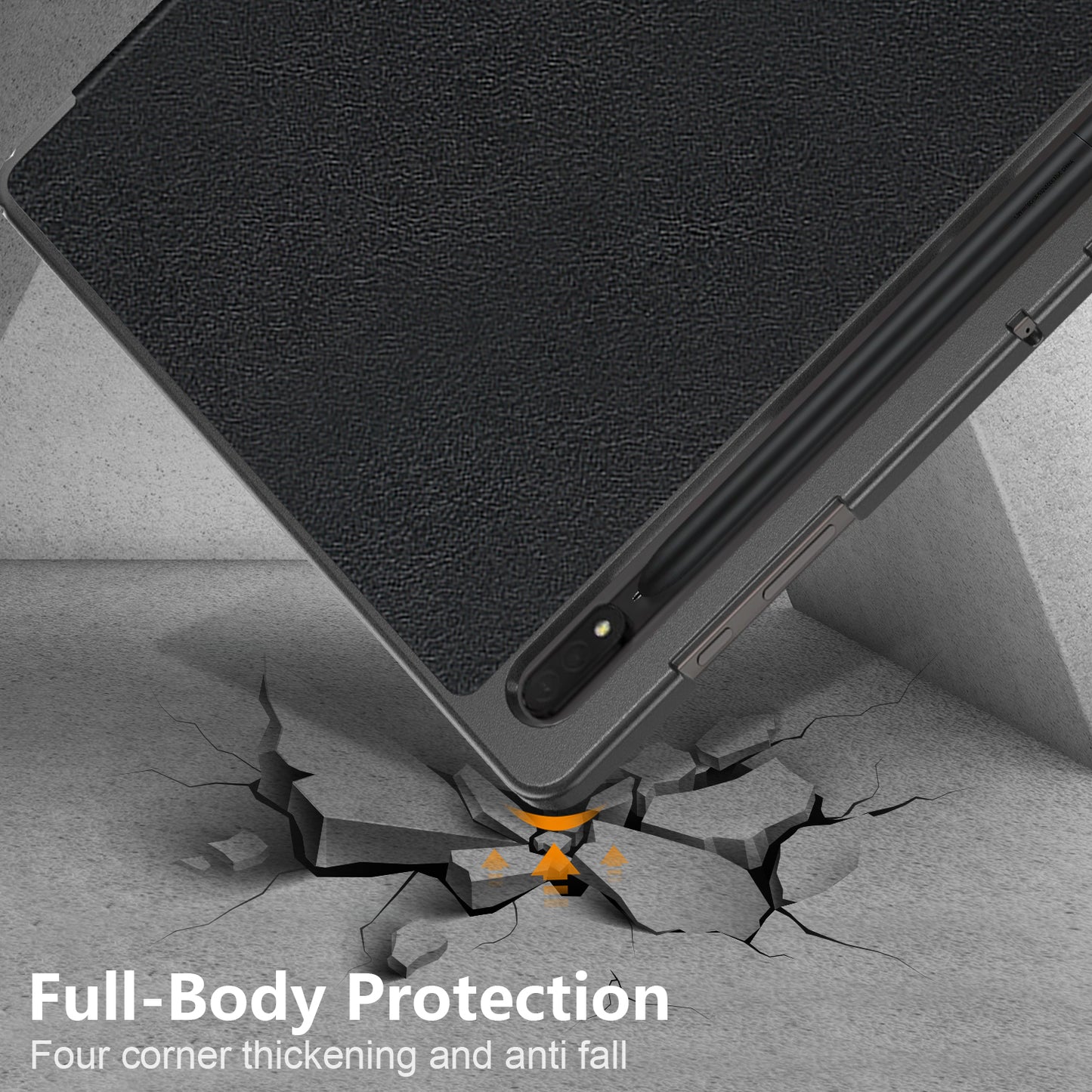 Leather Case for Samsung Galaxy Tab S9 Ultra SM-X910 M-X916B SM-X918U , Tri-fold Stand Anti-drop Tablet Cover - Black