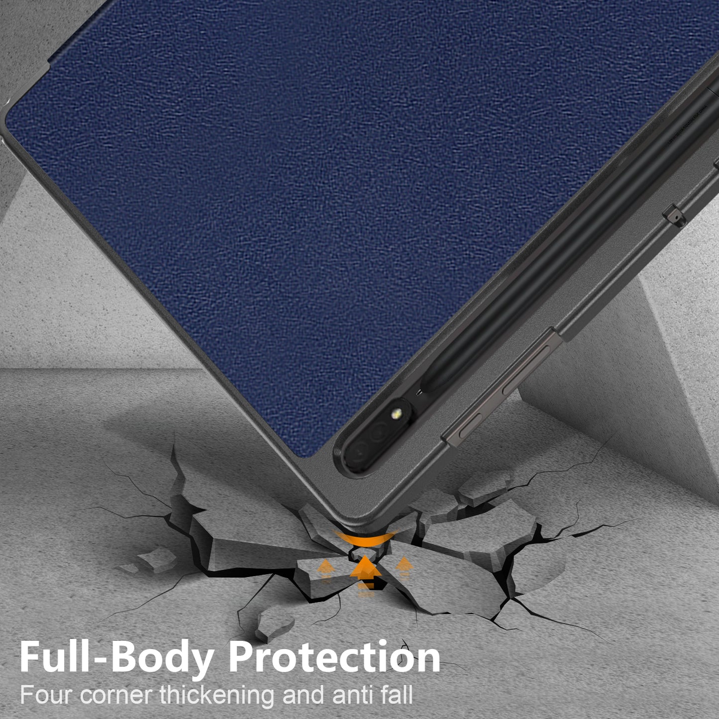 Leather Case for Samsung Galaxy Tab S9 Ultra SM-X910 M-X916B SM-X918U , Tri-fold Stand Anti-drop Tablet Cover - Dark Blue