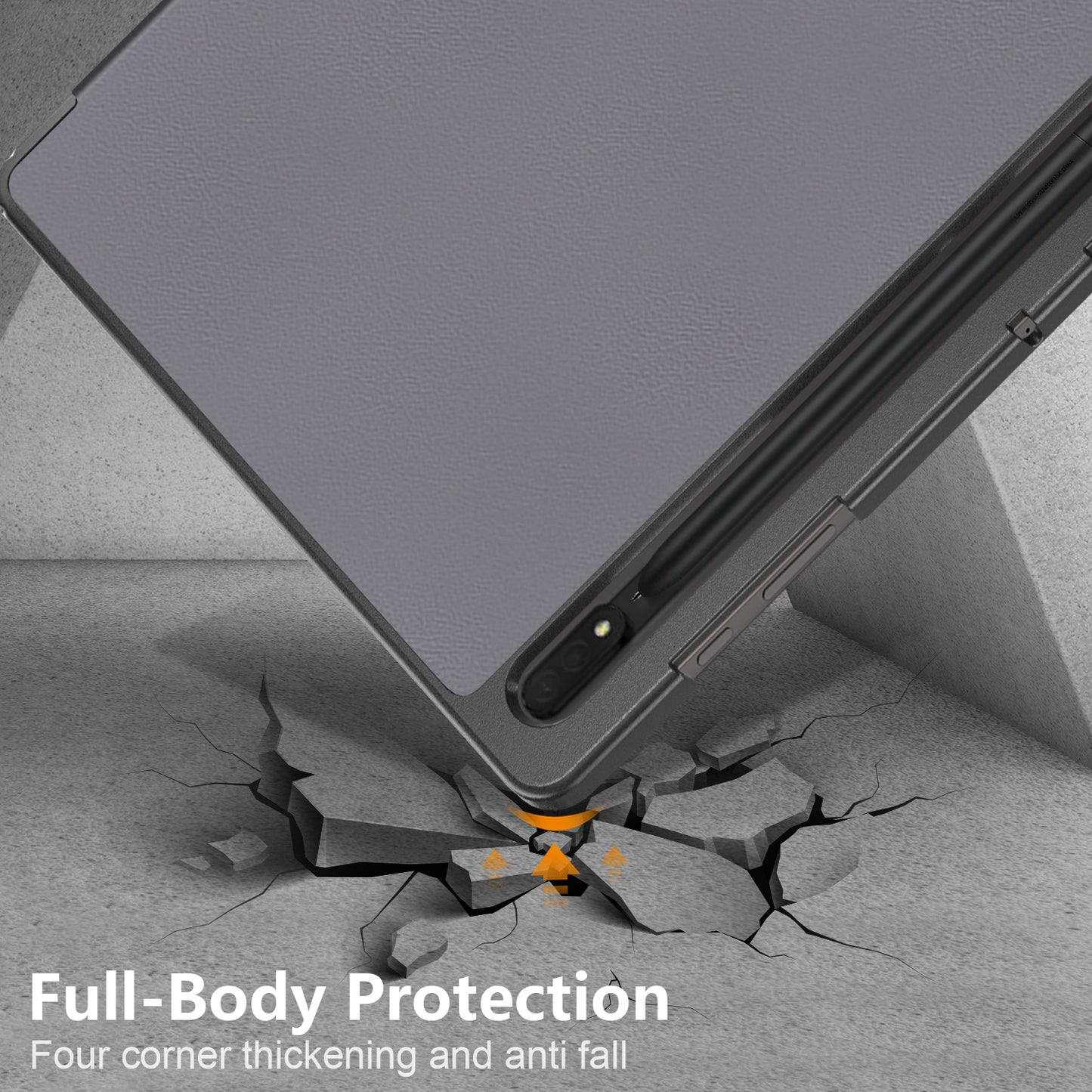 Leather Case for Samsung Galaxy Tab S9 Ultra SM-X910 M-X916B SM-X918U , Tri-fold Stand Anti-drop Tablet Cover - Grey