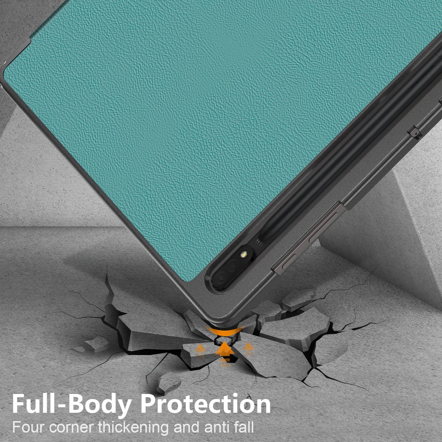 Leather Case for Samsung Galaxy Tab S9 Ultra SM-X910 M-X916B SM-X918U , Tri-fold Stand Anti-drop Tablet Cover - Blackish Green