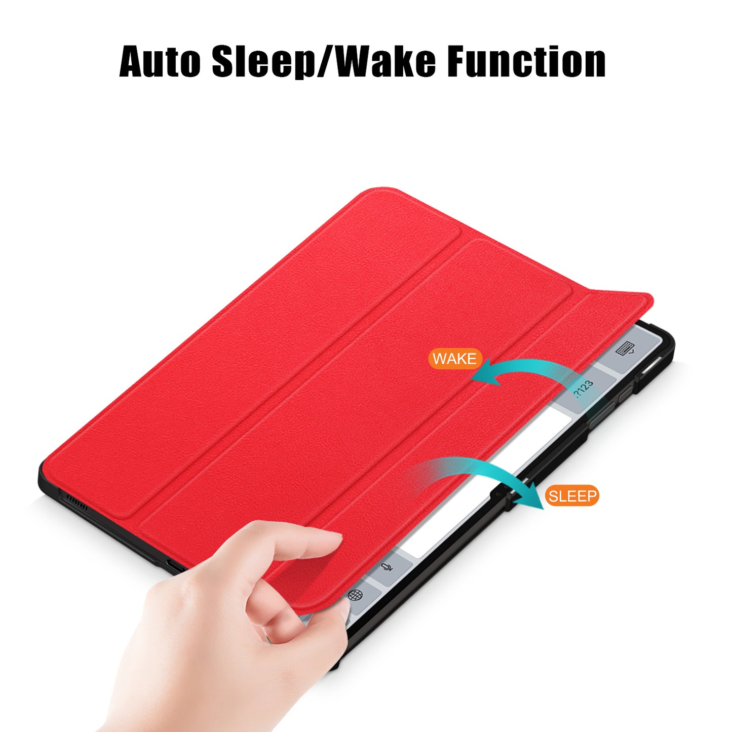 Leather Case for Samsung Galaxy Tab S9 Ultra SM-X910 M-X916B SM-X918U , Tri-fold Stand Anti-drop Tablet Cover - Red