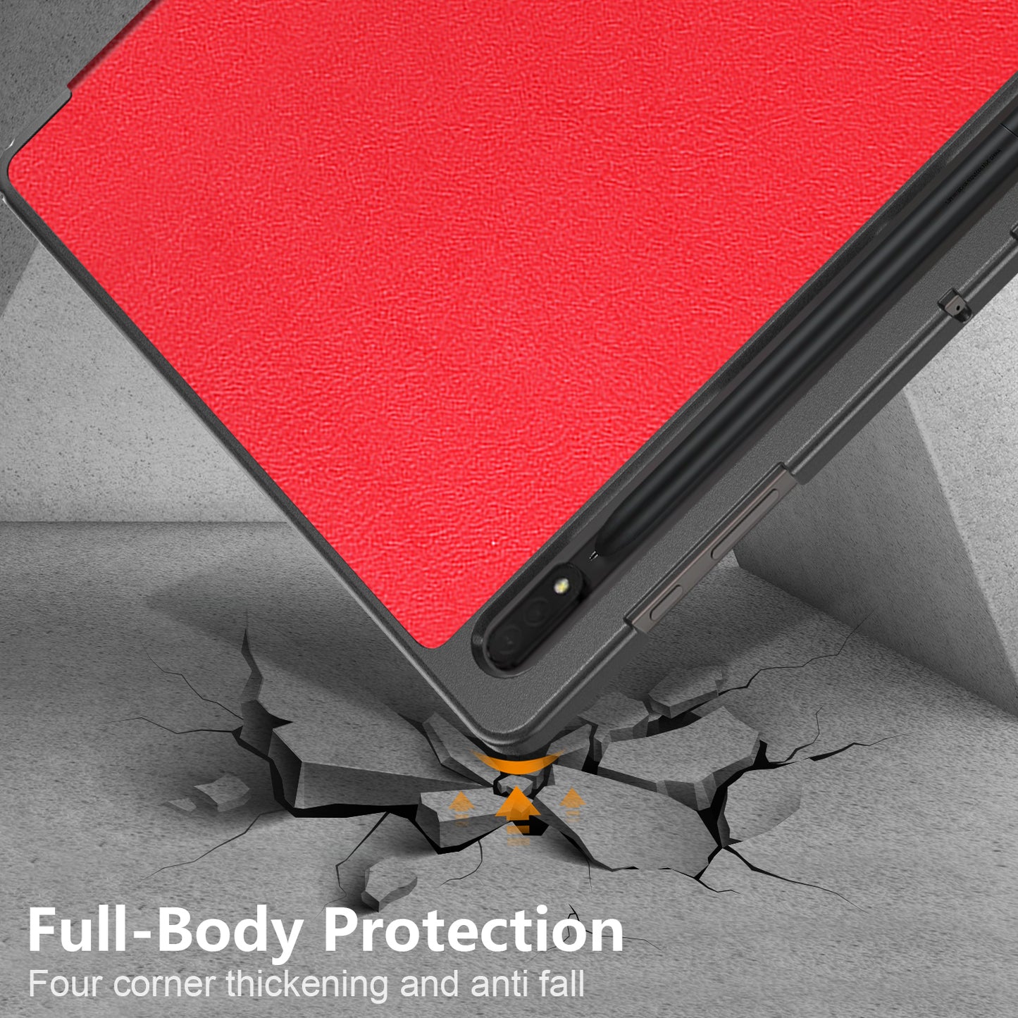 Leather Case for Samsung Galaxy Tab S9 Ultra SM-X910 M-X916B SM-X918U , Tri-fold Stand Anti-drop Tablet Cover - Red