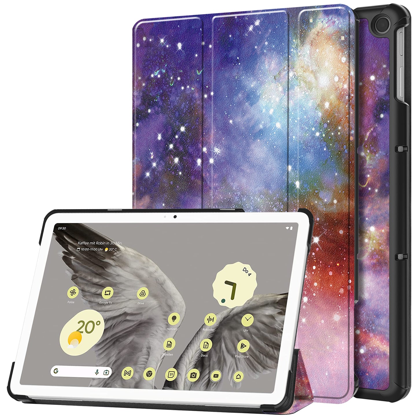 Trifold Stand PU Leather Case for Google Pixel Tablet , Pattern Printing Protective Tablet Cover - Galaxy