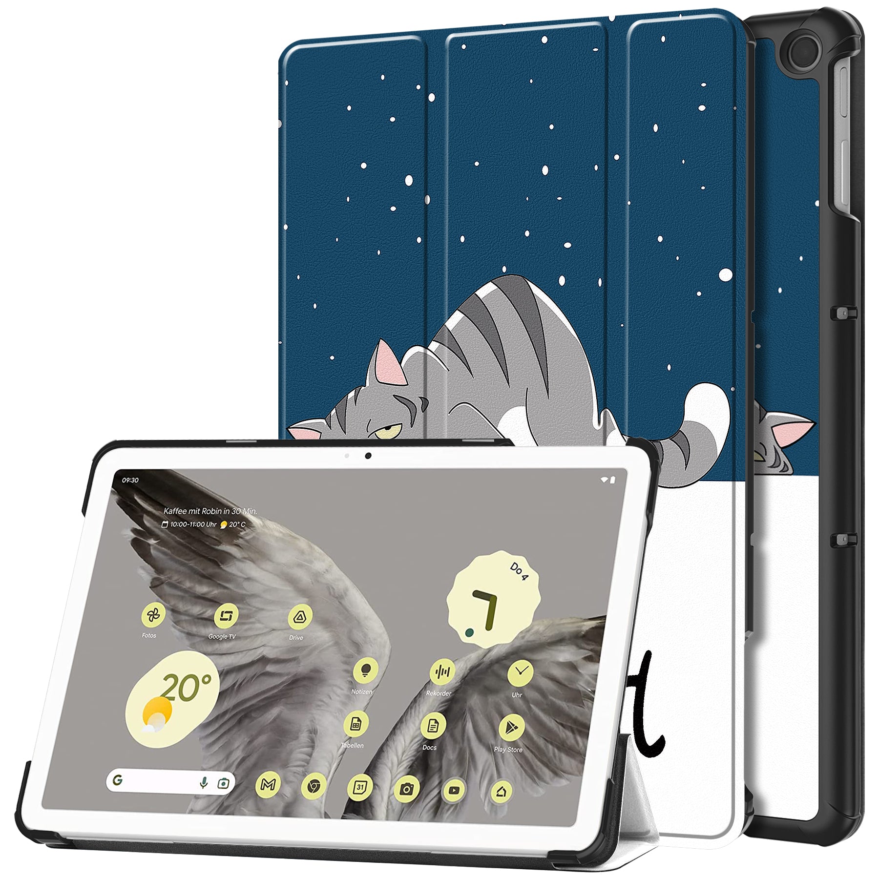 Trifold Stand PU Leather Case for Google Pixel Tablet , Pattern Printing Protective Tablet Cover - Cat