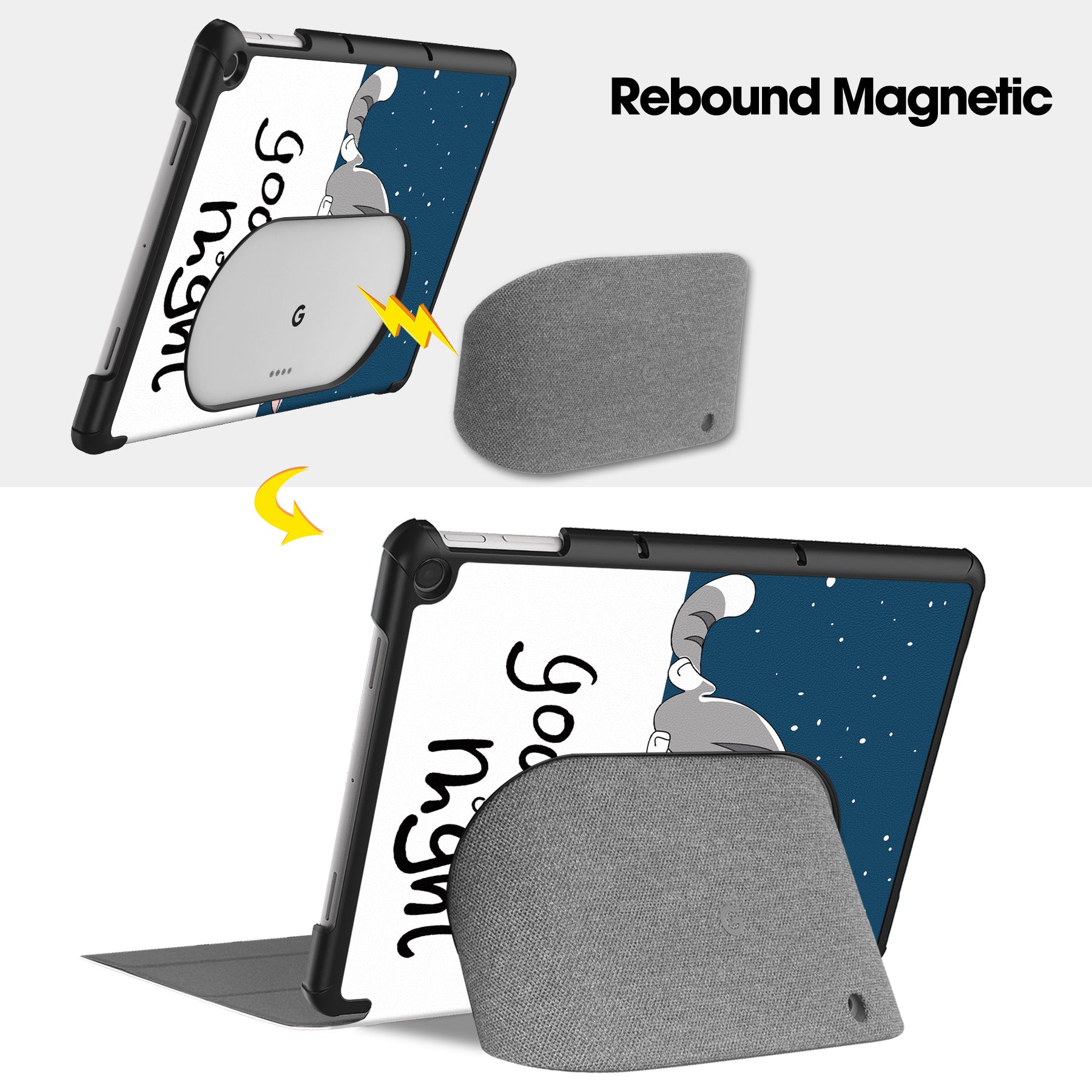 Trifold Stand PU Leather Case for Google Pixel Tablet , Pattern Printing Protective Tablet Cover - Cat