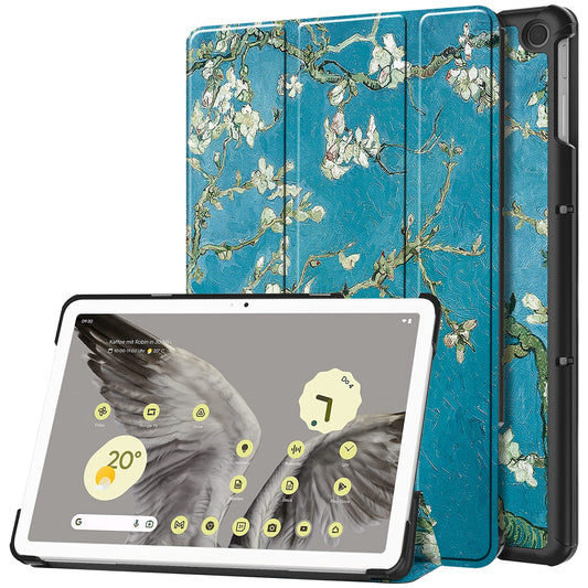 Trifold Stand PU Leather Case for Google Pixel Tablet , Pattern Printing Protective Tablet Cover - Apricot Blossom