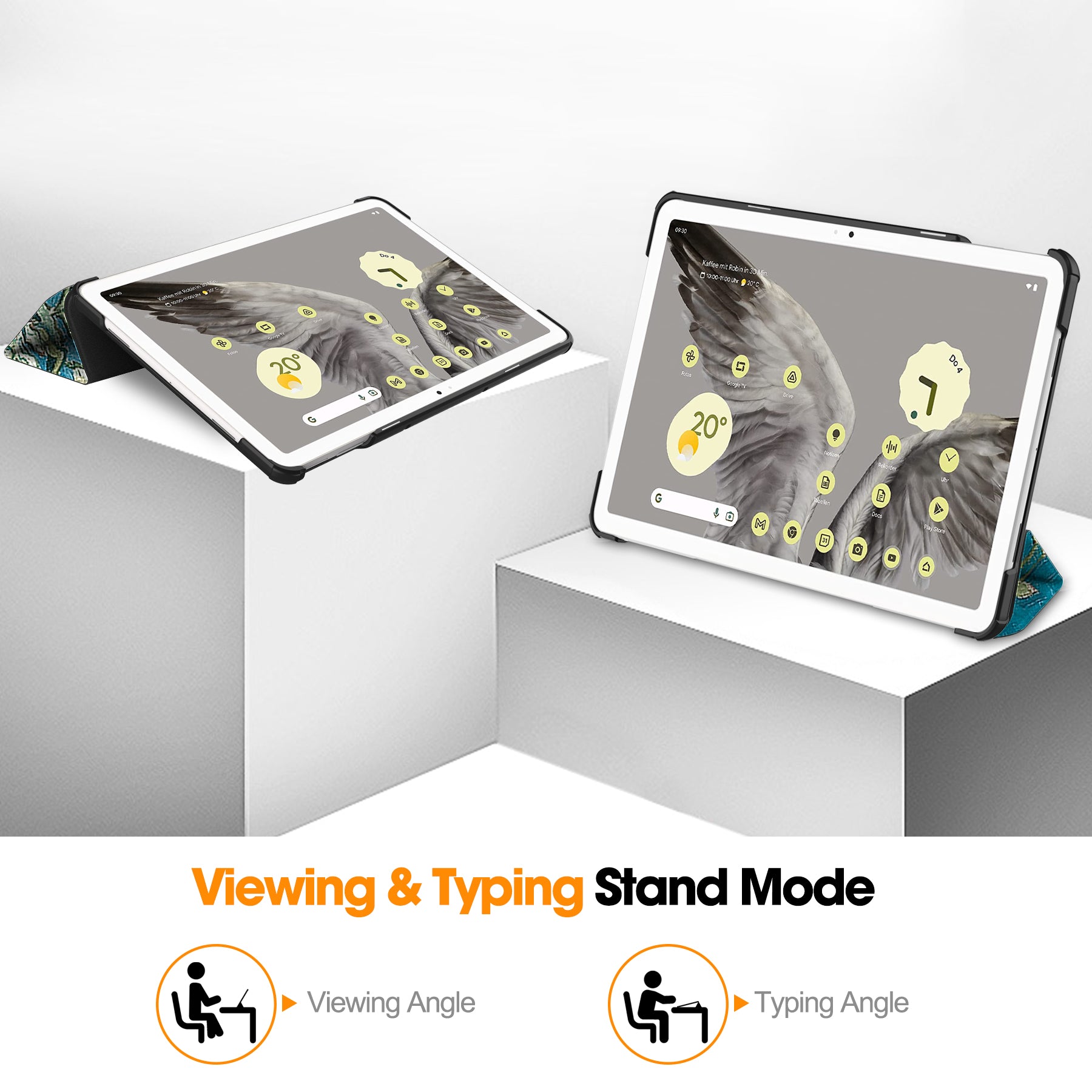 Trifold Stand PU Leather Case for Google Pixel Tablet , Pattern Printing Protective Tablet Cover - Apricot Blossom