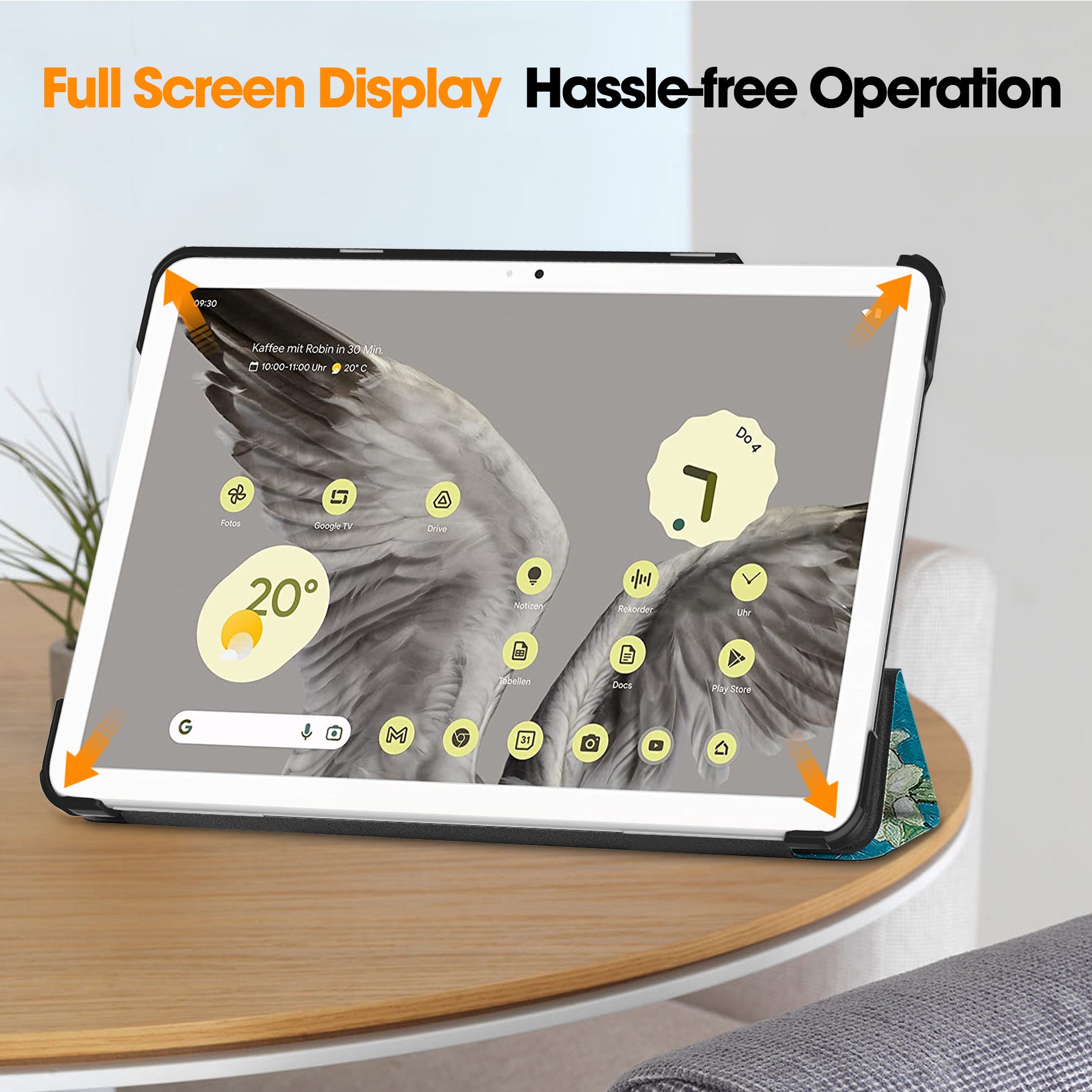Trifold Stand PU Leather Case for Google Pixel Tablet , Pattern Printing Protective Tablet Cover - Apricot Blossom