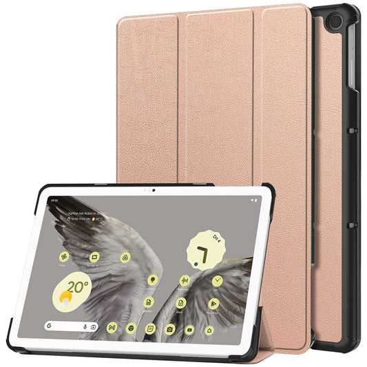 Uniqkart for Google Pixel Tablet Tri-fold Stand Tablet Case PU Leather Anti-drop Tablet Cover - Rose Gold