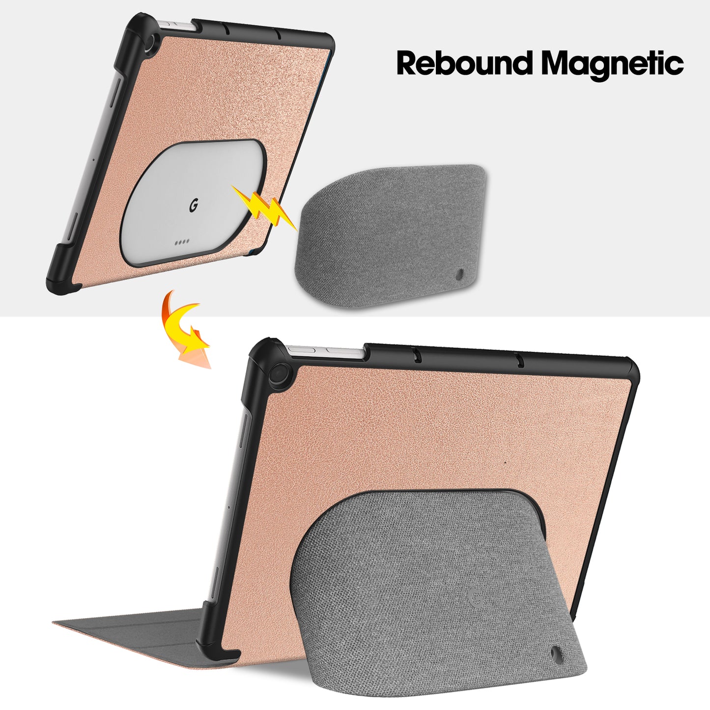 Uniqkart for Google Pixel Tablet Tri-fold Stand Tablet Case PU Leather Anti-drop Tablet Cover - Rose Gold