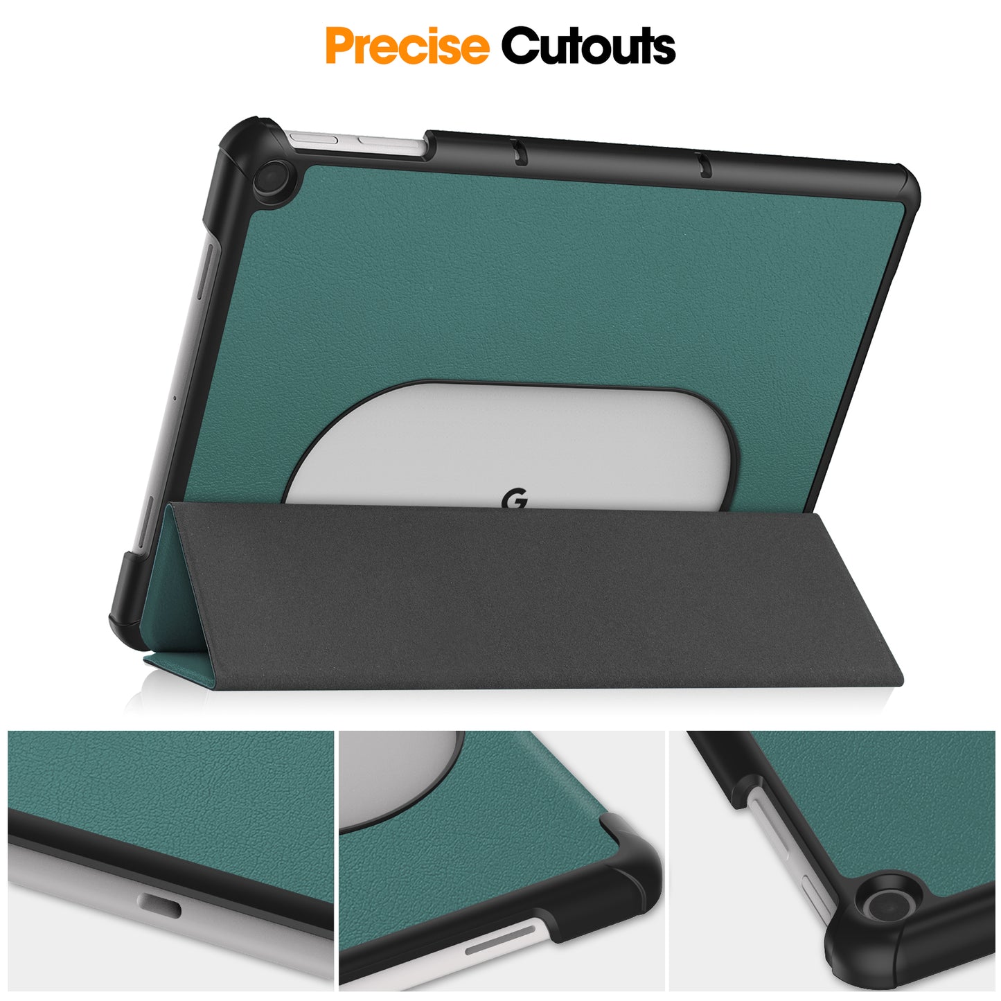 Uniqkart for Google Pixel Tablet Tri-fold Stand Tablet Case PU Leather Anti-drop Tablet Cover - Blackish Green