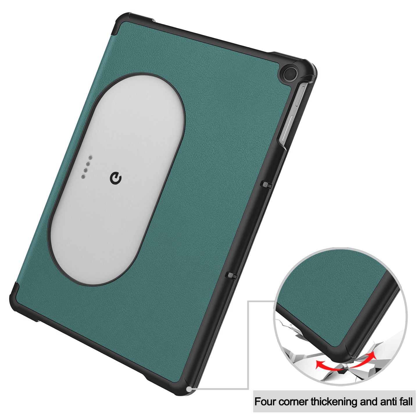 Uniqkart for Google Pixel Tablet Tri-fold Stand Tablet Case PU Leather Anti-drop Tablet Cover - Blackish Green