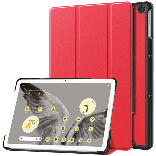 Uniqkart for Google Pixel Tablet Tri-fold Stand Tablet Case PU Leather Anti-drop Tablet Cover - Red
