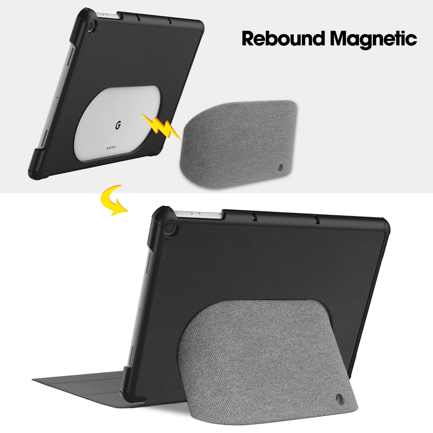 Uniqkart for Google Pixel Tablet Tri-fold Stand Tablet Case PU Leather Anti-drop Tablet Cover - Black