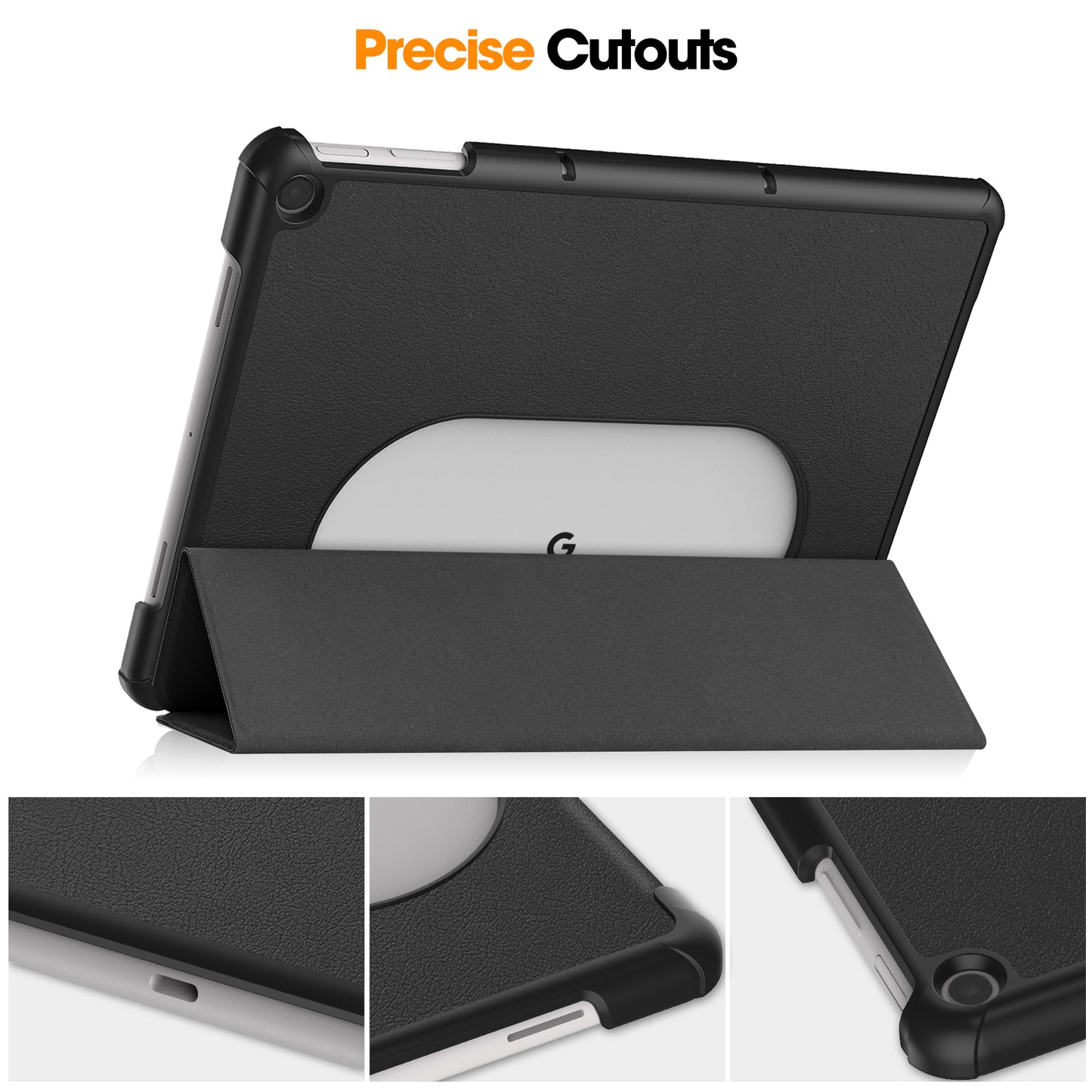 Uniqkart for Google Pixel Tablet Tri-fold Stand Tablet Case PU Leather Anti-drop Tablet Cover - Black