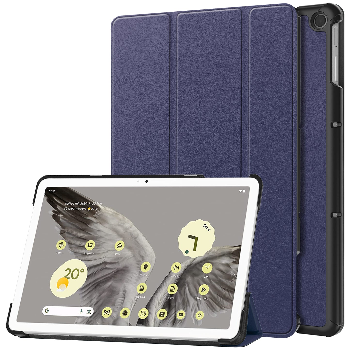 Uniqkart for Google Pixel Tablet Tri-fold Stand Tablet Case PU Leather Anti-drop Tablet Cover - Dark Blue