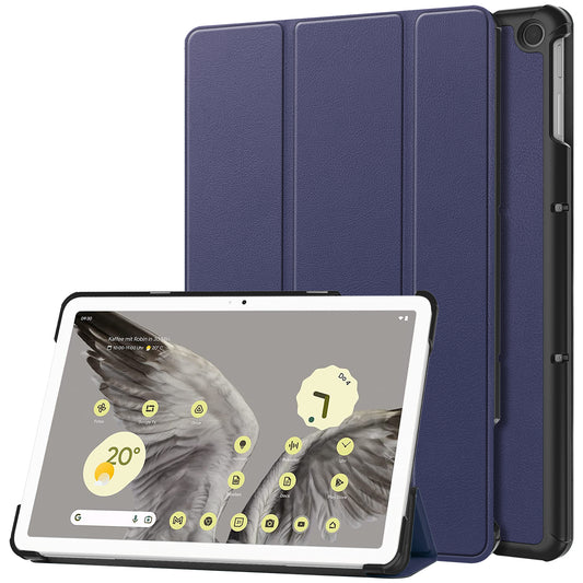 Uniqkart for Google Pixel Tablet Tri-fold Stand Tablet Case PU Leather Anti-drop Tablet Cover - Dark Blue
