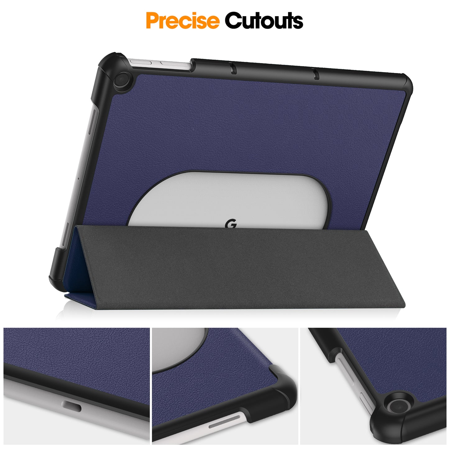 Uniqkart for Google Pixel Tablet Tri-fold Stand Tablet Case PU Leather Anti-drop Tablet Cover - Dark Blue