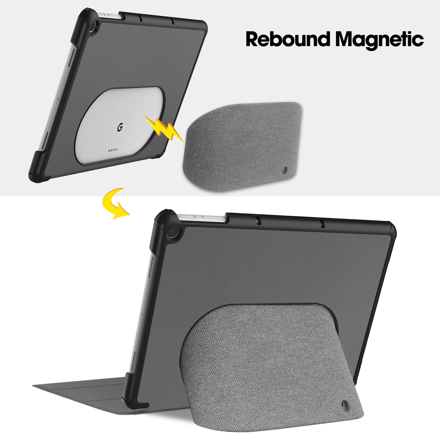 Uniqkart for Google Pixel Tablet Tri-fold Stand Tablet Case PU Leather Anti-drop Tablet Cover - Grey