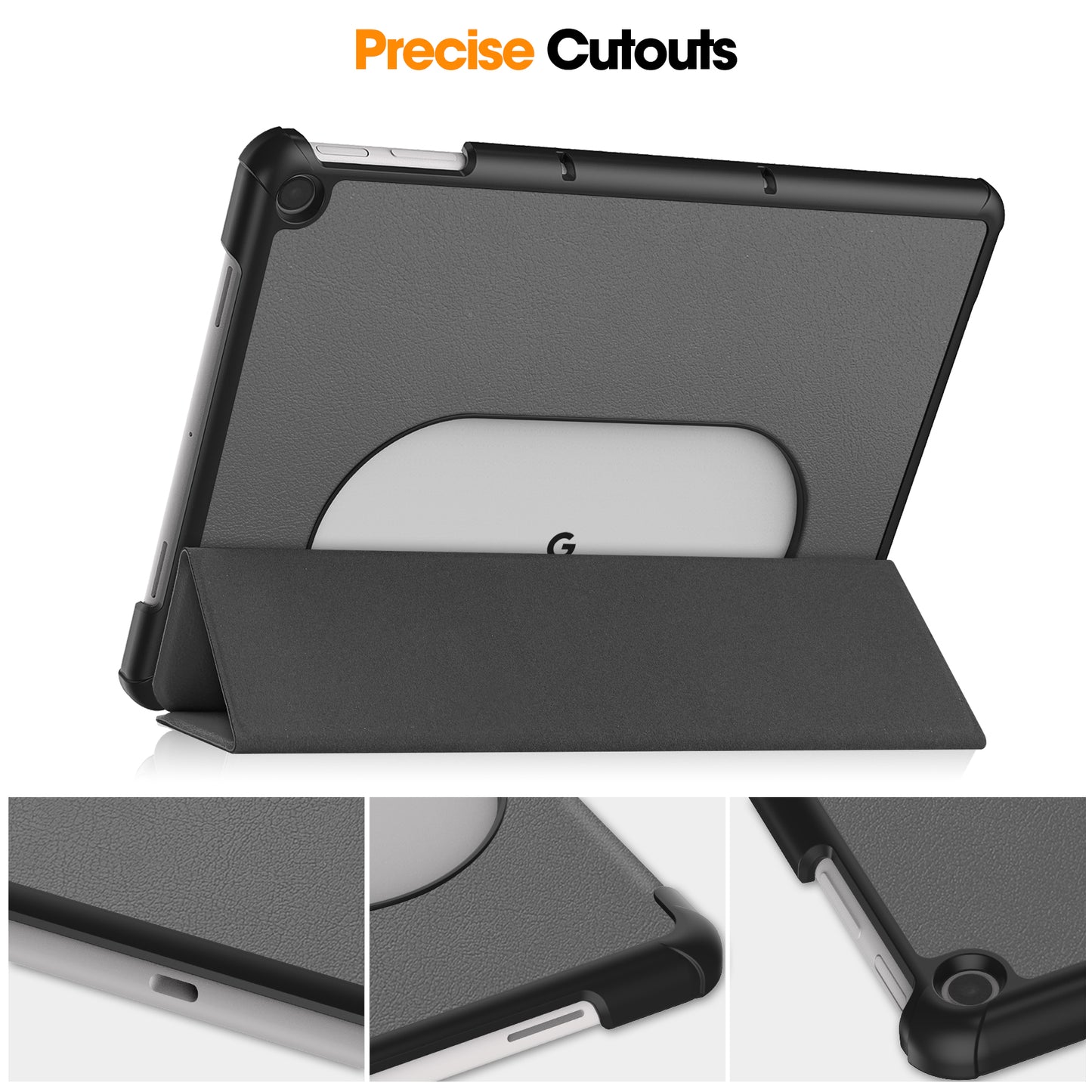 Uniqkart for Google Pixel Tablet Tri-fold Stand Tablet Case PU Leather Anti-drop Tablet Cover - Grey