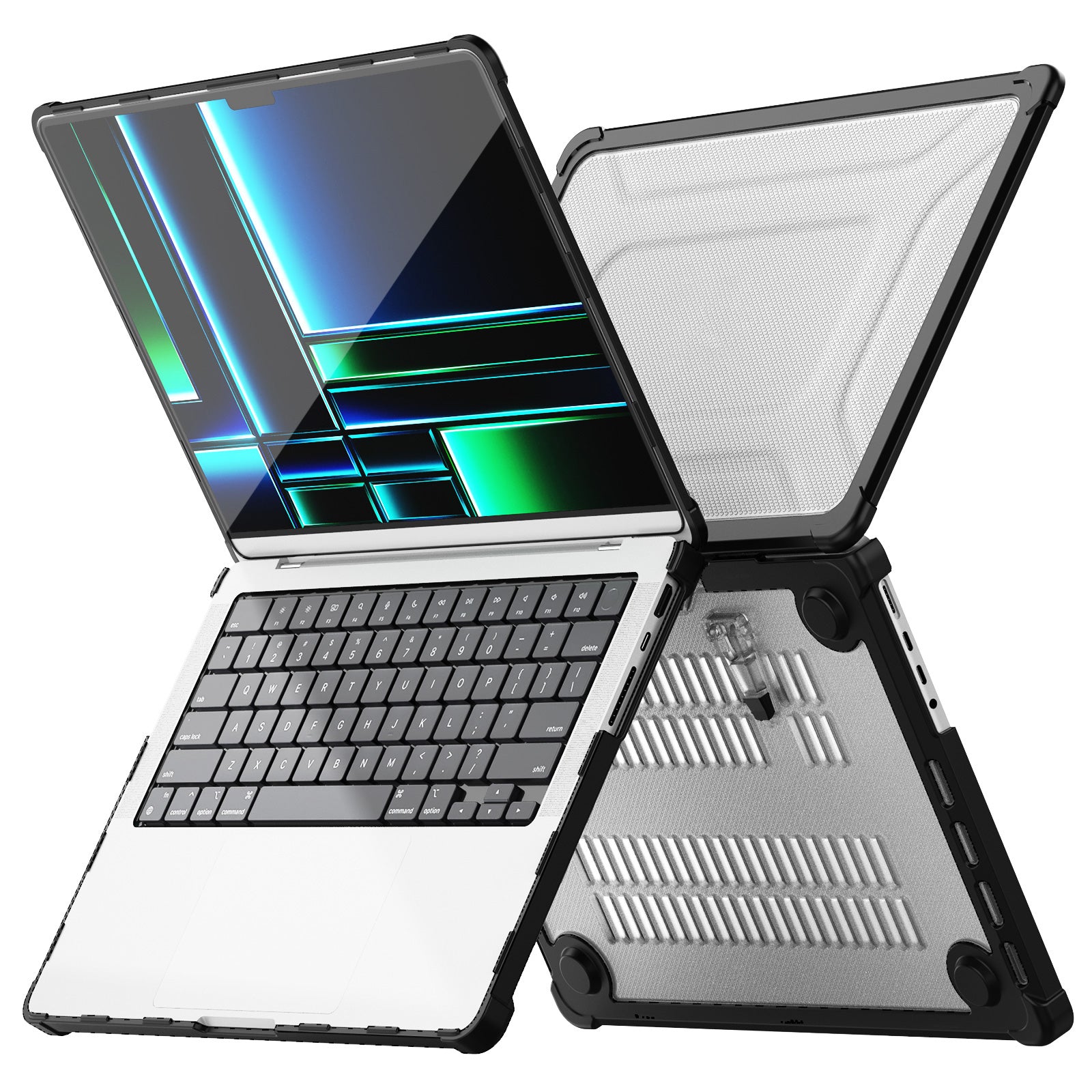 For MacBook Pro 14 inch (2021) / (2023) (A2442 M1 Pro  /  M1 Max / A2779) Heat Dissipation Hard PC+TPU Laptop Case with Kickstand - Black