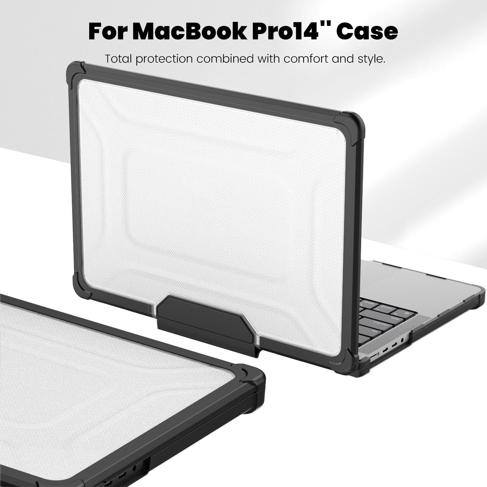 For MacBook Pro 14 inch (2021) / (2023) (A2442 M1 Pro  /  M1 Max / A2779) Heat Dissipation Hard PC+TPU Laptop Case with Kickstand - Black