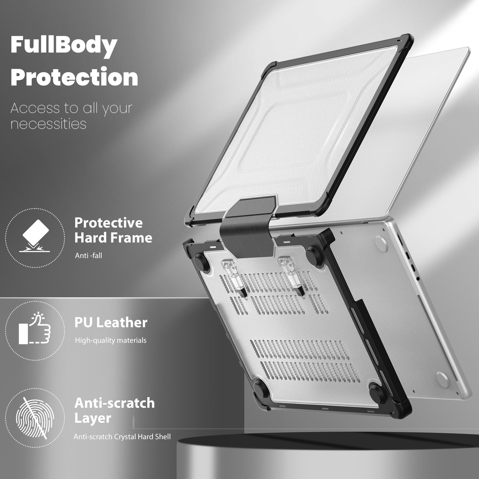 For MacBook Pro 14 inch (2021) / (2023) (A2442 M1 Pro  /  M1 Max / A2779) Heat Dissipation Hard PC+TPU Laptop Case with Kickstand - Black