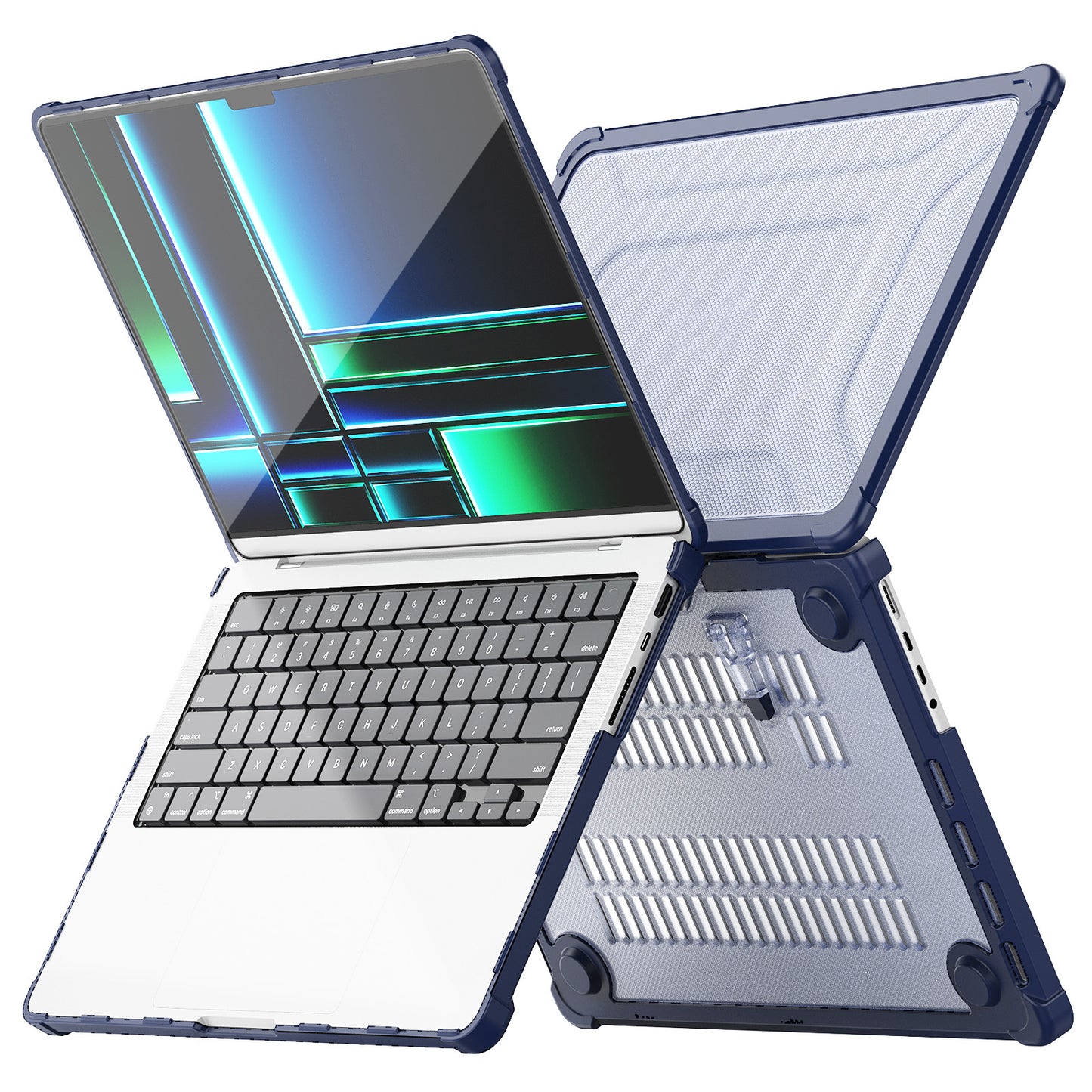 For MacBook Pro 14 inch (2021) / (2023) (A2442 M1 Pro  /  M1 Max / A2779) Heat Dissipation Hard PC+TPU Laptop Case with Kickstand - Navy Blue