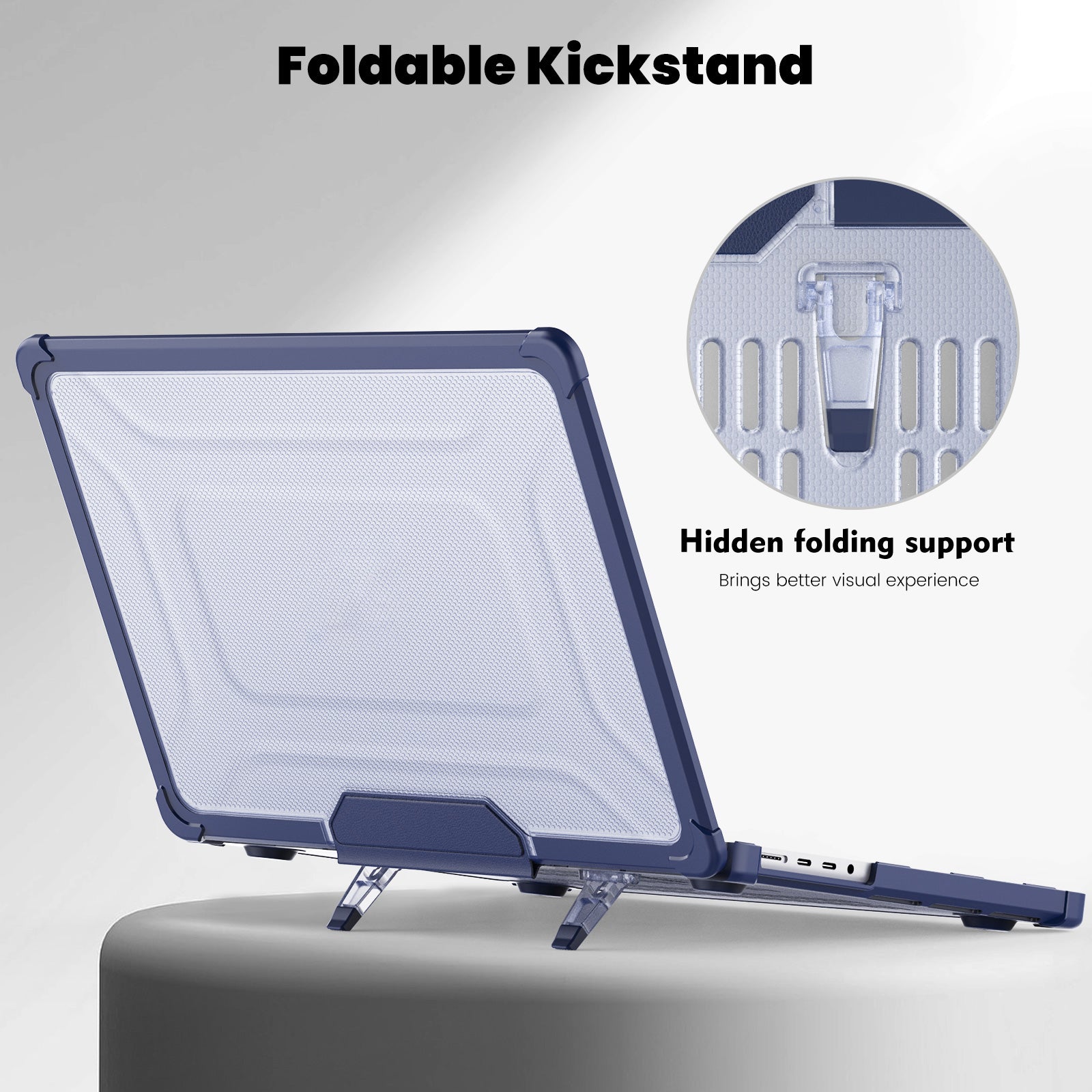 For MacBook Pro 14 inch (2021) / (2023) (A2442 M1 Pro  /  M1 Max / A2779) Heat Dissipation Hard PC+TPU Laptop Case with Kickstand - Navy Blue