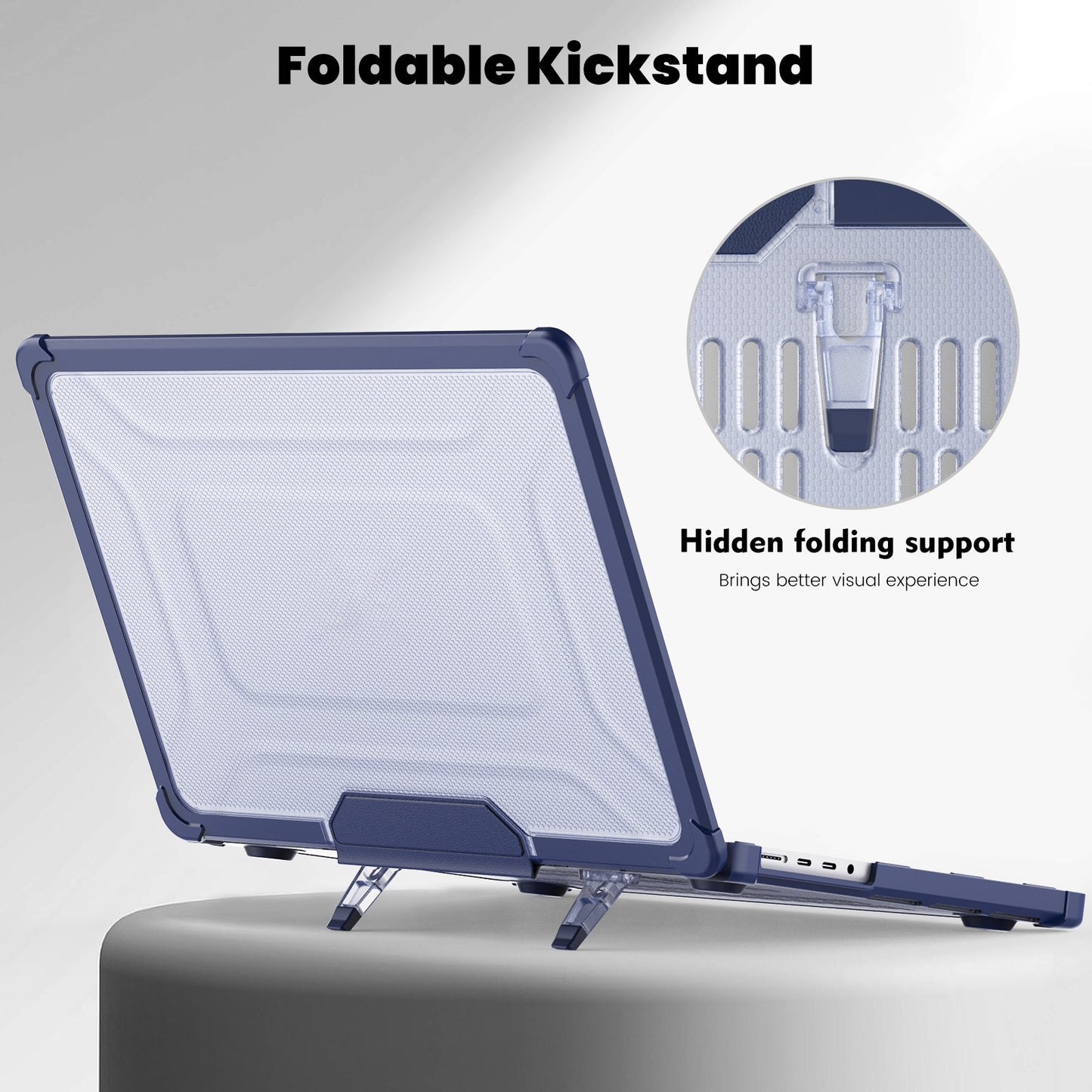 For MacBook Pro 14 inch (2021) / (2023) (A2442 M1 Pro  /  M1 Max / A2779) Heat Dissipation Hard PC+TPU Laptop Case with Kickstand - Navy Blue