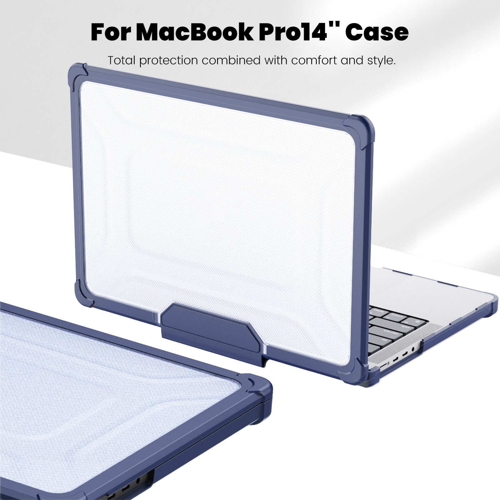 For MacBook Pro 14 inch (2021) / (2023) (A2442 M1 Pro  /  M1 Max / A2779) Heat Dissipation Hard PC+TPU Laptop Case with Kickstand - Navy Blue