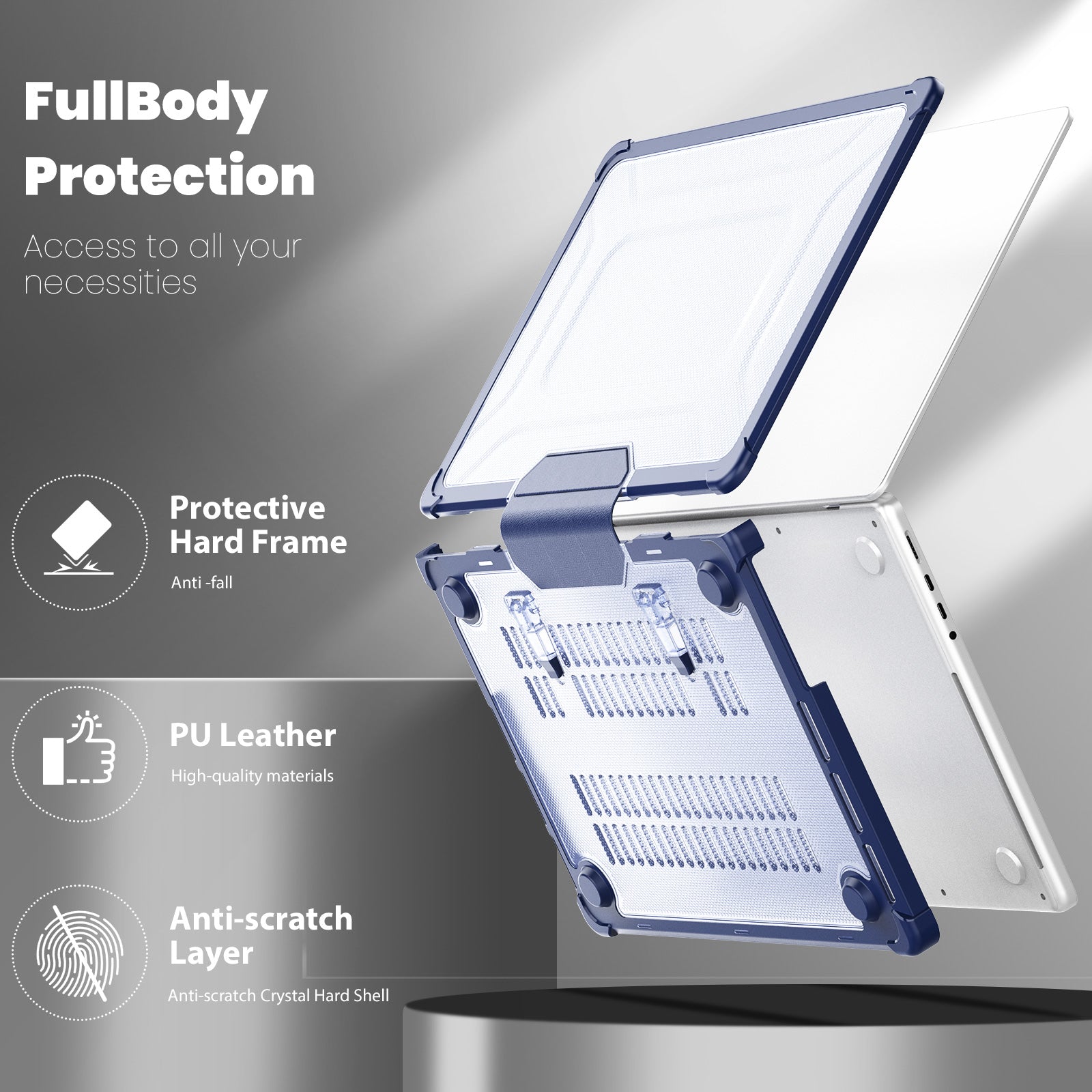 For MacBook Pro 14 inch (2021) / (2023) (A2442 M1 Pro  /  M1 Max / A2779) Heat Dissipation Hard PC+TPU Laptop Case with Kickstand - Navy Blue