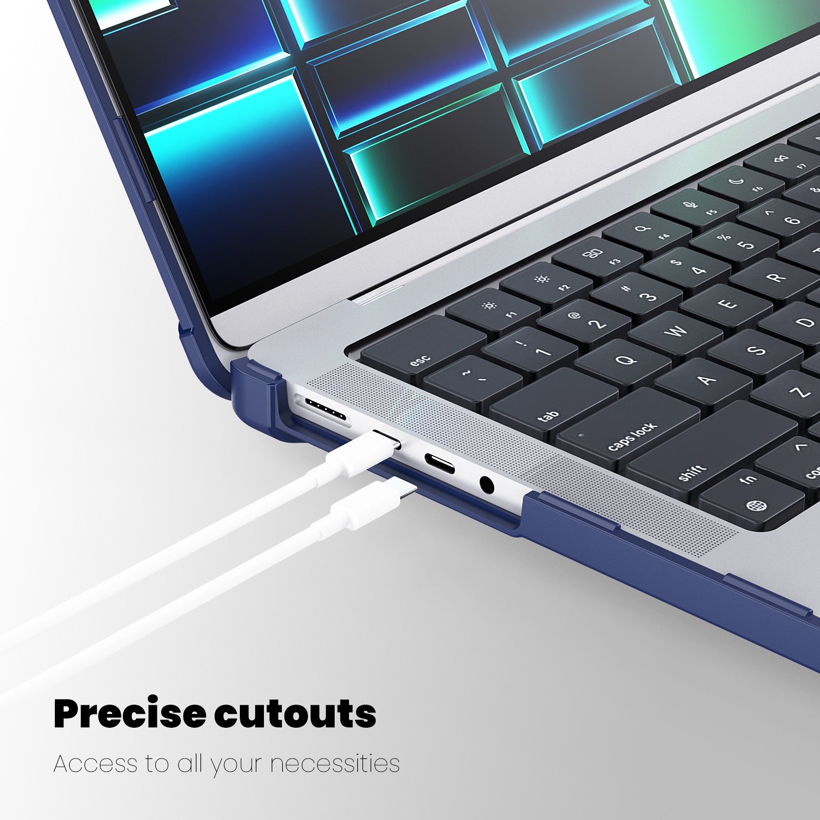 For MacBook Pro 14 inch (2021) / (2023) (A2442 M1 Pro  /  M1 Max / A2779) Heat Dissipation Hard PC+TPU Laptop Case with Kickstand - Navy Blue