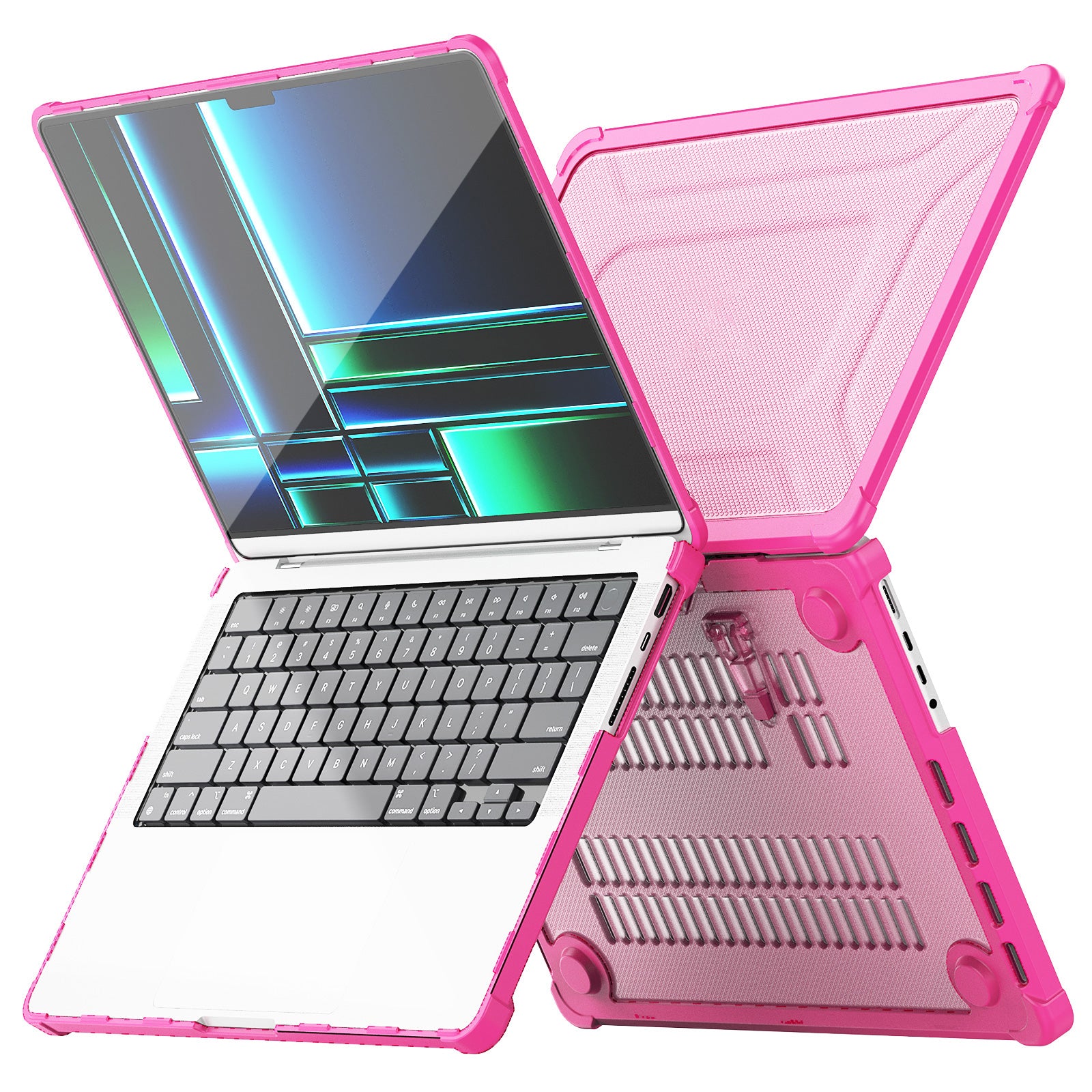 For MacBook Pro 14 inch (2021) / (2023) (A2442 M1 Pro  /  M1 Max / A2779) Heat Dissipation Hard PC+TPU Laptop Case with Kickstand - Rose