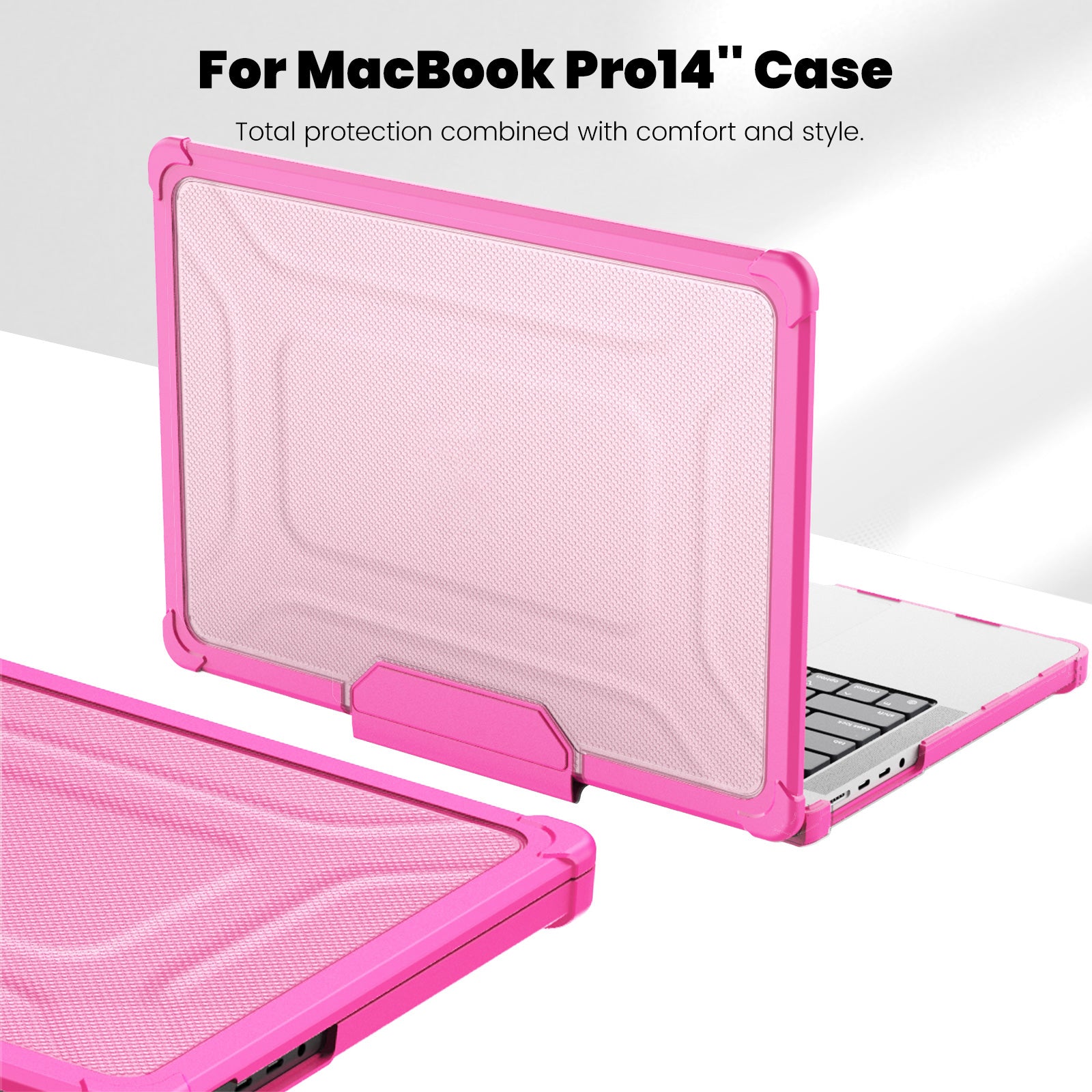 For MacBook Pro 14 inch (2021) / (2023) (A2442 M1 Pro  /  M1 Max / A2779) Heat Dissipation Hard PC+TPU Laptop Case with Kickstand - Rose
