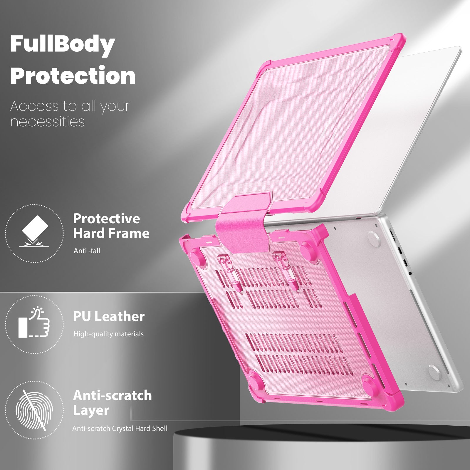 For MacBook Pro 14 inch (2021) / (2023) (A2442 M1 Pro  /  M1 Max / A2779) Heat Dissipation Hard PC+TPU Laptop Case with Kickstand - Rose