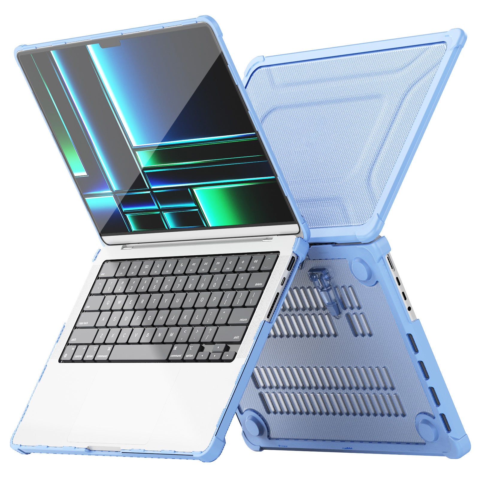 For MacBook Pro 14 inch (2021) / (2023) (A2442 M1 Pro  /  M1 Max / A2779) Heat Dissipation Hard PC+TPU Laptop Case with Kickstand - Baby Blue