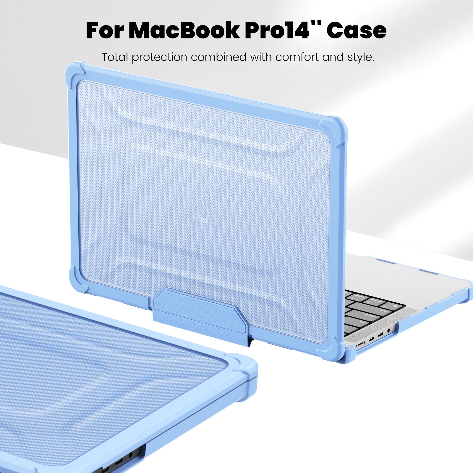 For MacBook Pro 14 inch (2021) / (2023) (A2442 M1 Pro  /  M1 Max / A2779) Heat Dissipation Hard PC+TPU Laptop Case with Kickstand - Baby Blue