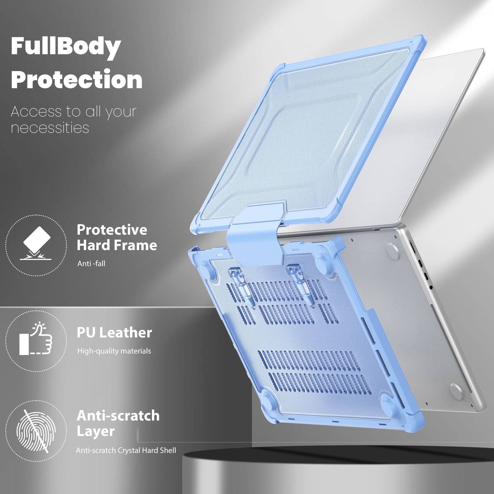 For MacBook Pro 14 inch (2021) / (2023) (A2442 M1 Pro  /  M1 Max / A2779) Heat Dissipation Hard PC+TPU Laptop Case with Kickstand - Baby Blue