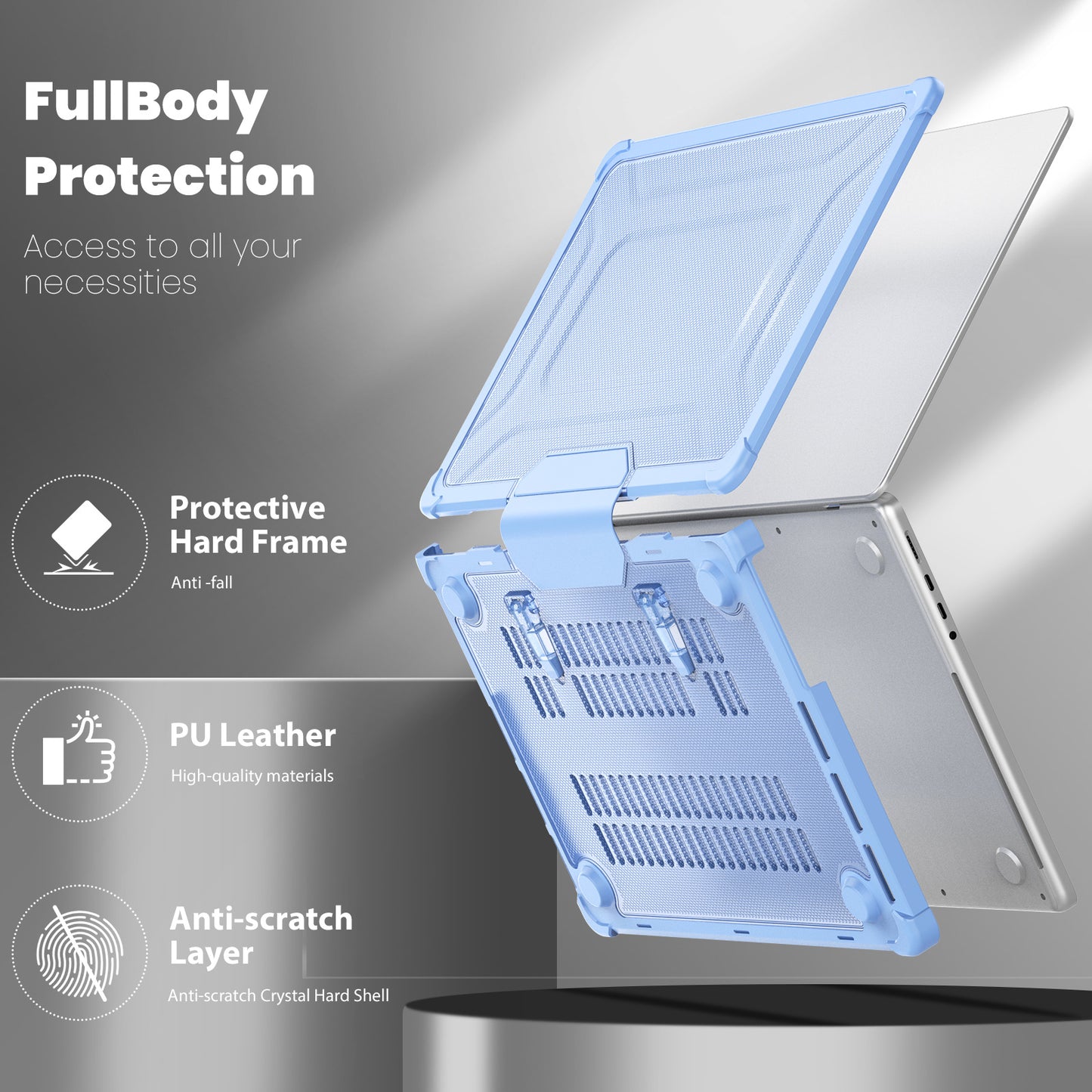 For MacBook Pro 14 inch (2021) / (2023) (A2442 M1 Pro  /  M1 Max / A2779) Heat Dissipation Hard PC+TPU Laptop Case with Kickstand - Baby Blue