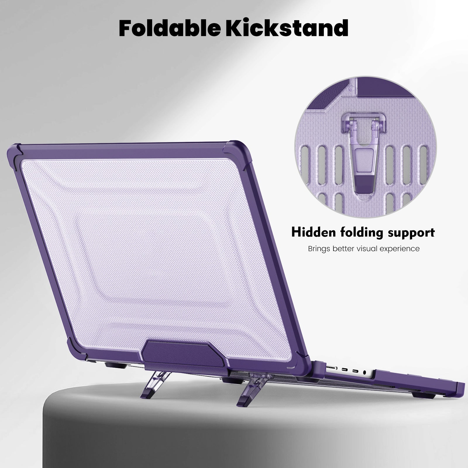 For MacBook Pro 14 inch (2021) / (2023) (A2442 M1 Pro  /  M1 Max / A2779) Heat Dissipation Hard PC+TPU Laptop Case with Kickstand - Purple