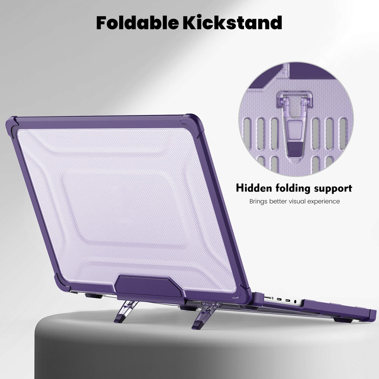 For MacBook Pro 14 inch (2021) / (2023) (A2442 M1 Pro  /  M1 Max / A2779) Heat Dissipation Hard PC+TPU Laptop Case with Kickstand - Purple