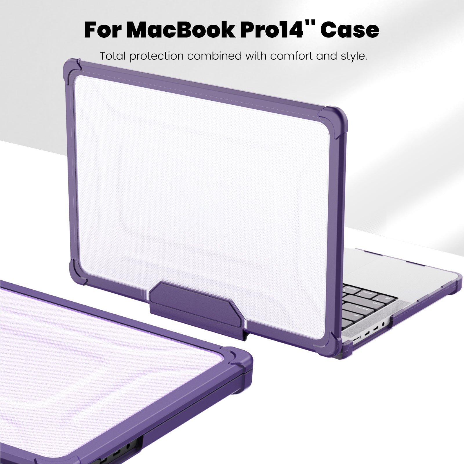 For MacBook Pro 14 inch (2021) / (2023) (A2442 M1 Pro  /  M1 Max / A2779) Heat Dissipation Hard PC+TPU Laptop Case with Kickstand - Purple