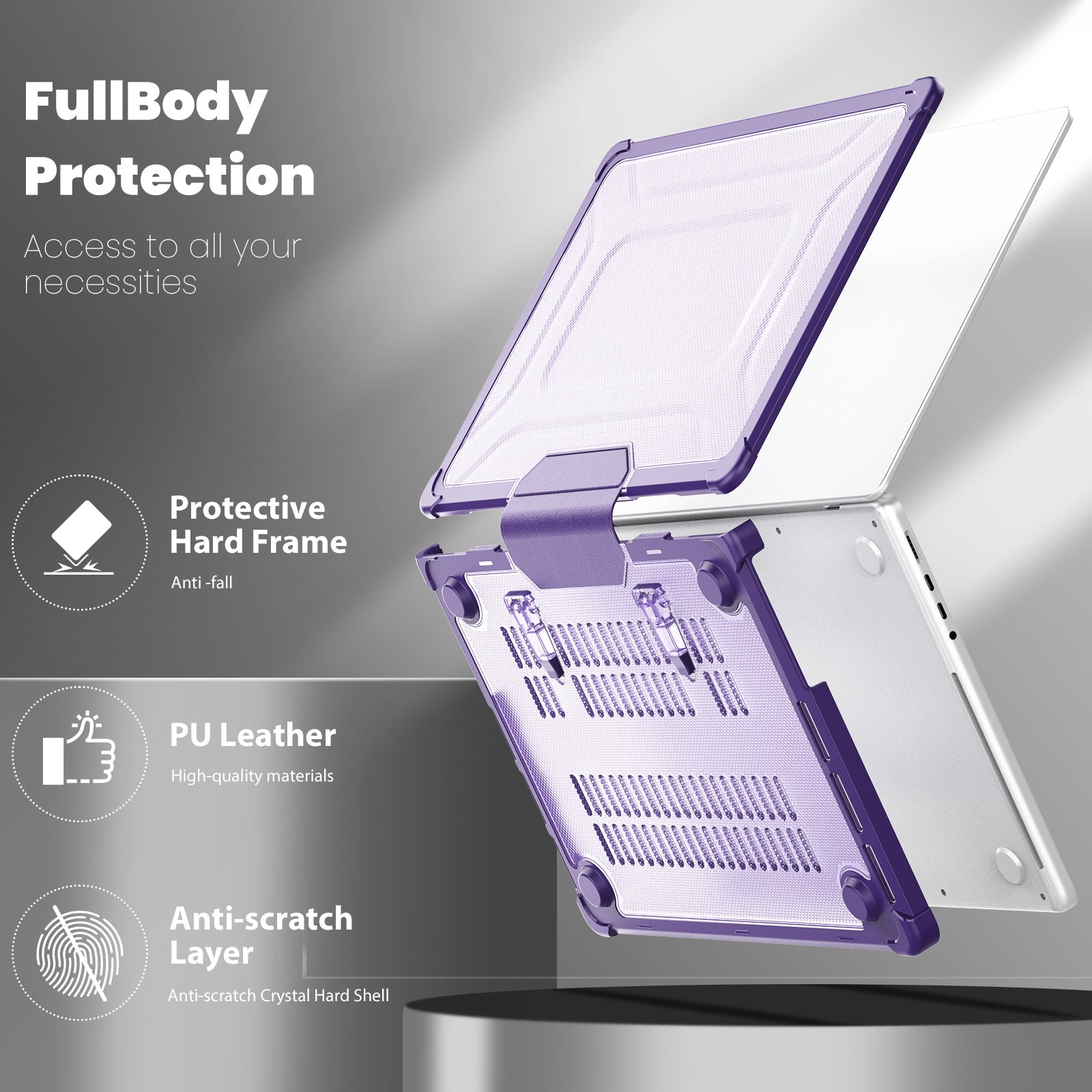 For MacBook Pro 14 inch (2021) / (2023) (A2442 M1 Pro  /  M1 Max / A2779) Heat Dissipation Hard PC+TPU Laptop Case with Kickstand - Purple